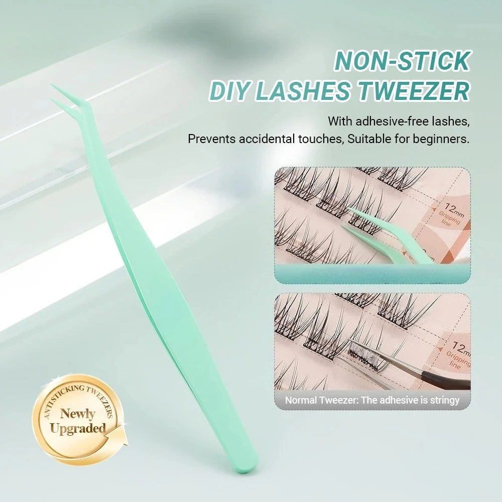 Anti-Stick Applicator No Glue Eyelashes Non Stick Coated Stainless Steel Tweezer Glue-free Eyelashes Beginner-Friendly tools