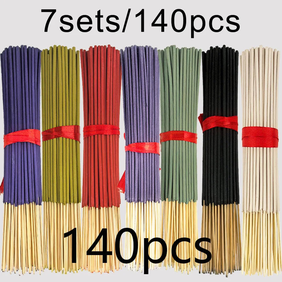 7 Sets of 140 Incense Sticks, Available in Four Seasonal Sets: Rose, Lavender, Sandalwood, Jasmine, Mint, Cherry Blossom, Herbal, and Dragon Blood Wood, with 20 Sticks Per Pack, Suitable for Home Use, Office, Yoga, Meditation