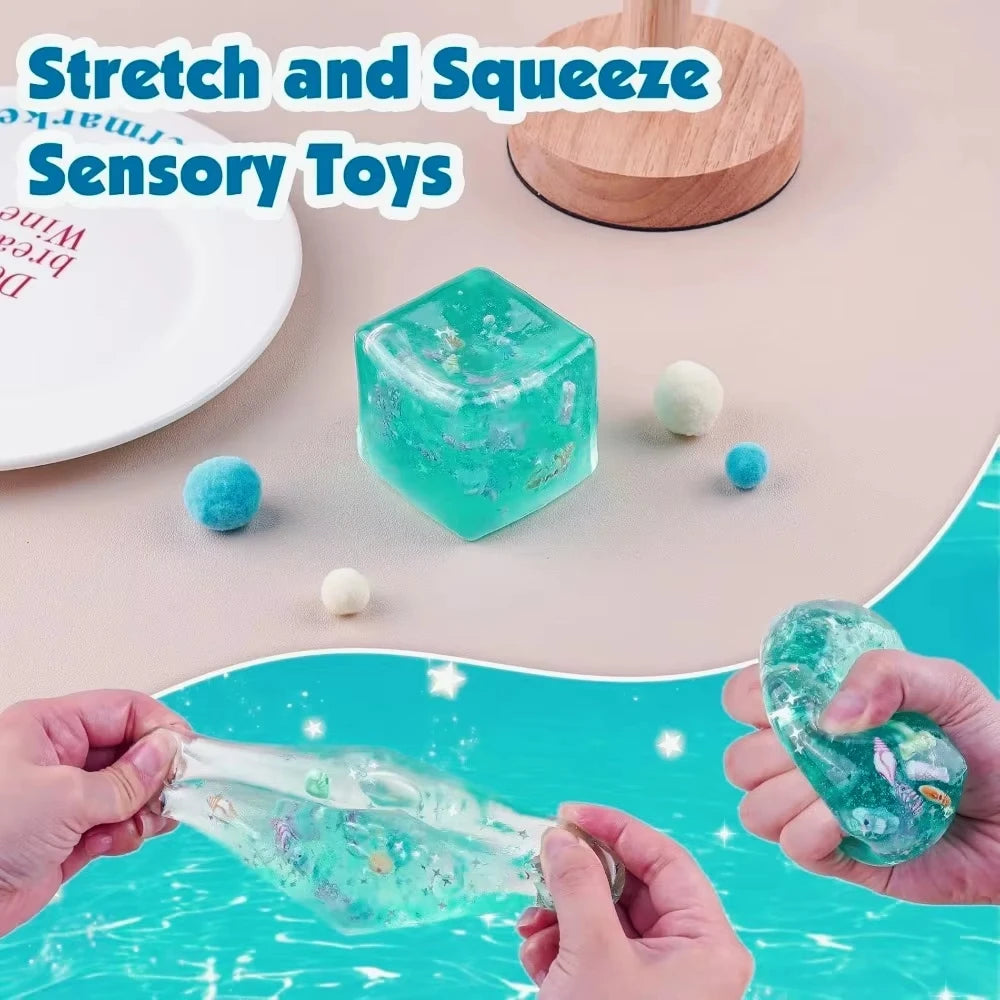 Squishy Stress Balls Cube Ocean Sensory Fidget Toy Slow Rise Squishy Toys for Kids and Adults Squeeze Relax Gift