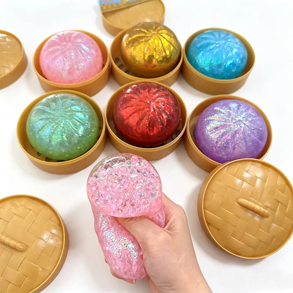 Dumpling Pressure Dumpling Squishies Cute Colorful Bun Toy Slow Rising Stress Relief Fidget Toy for Kids Adults Anti-Anxiety Gif