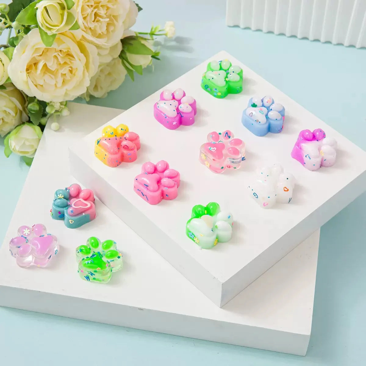 10pcs Mini Cute Cat Claw Plush Pinch Fun Colorful Halloween Christmas Party Pack Fillers for Pressure Reduction Cartoon Style
