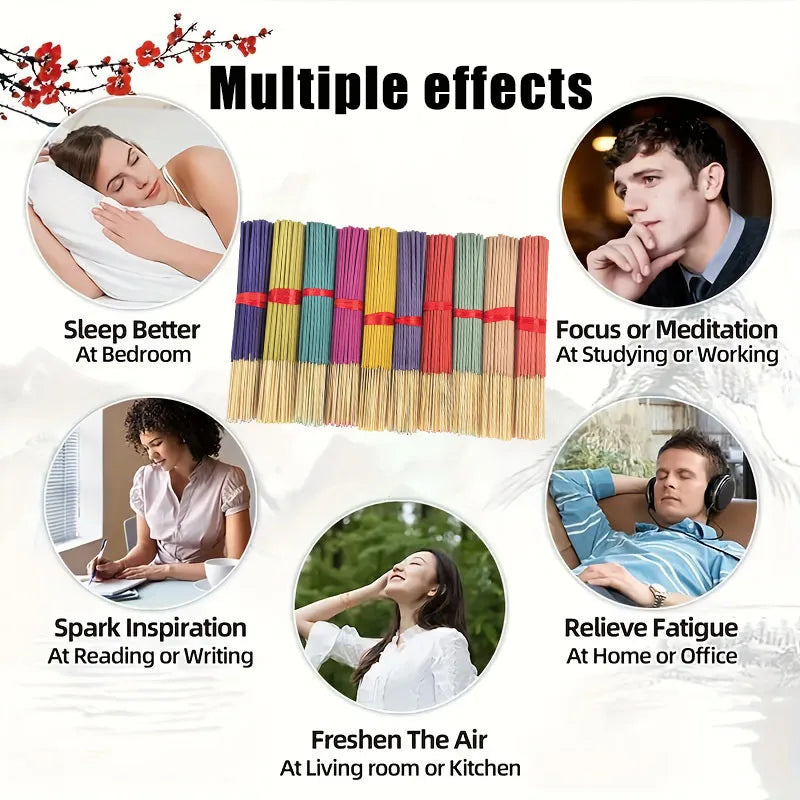 7 Sets of 140 Incense Sticks, Available in Four Seasonal Sets: Rose, Lavender, Sandalwood, Jasmine, Mint, Cherry Blossom, Herbal, and Dragon Blood Wood, with 20 Sticks Per Pack, Suitable for Home Use, Office, Yoga, Meditation