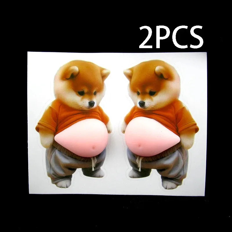 2pcs 3D Shiba Inu Stickers – Cute Orange Apparel Shiba Inu Stickers, 3D Cute Chubby Shiba Inu (Design), Silicone Self-Adhesive
