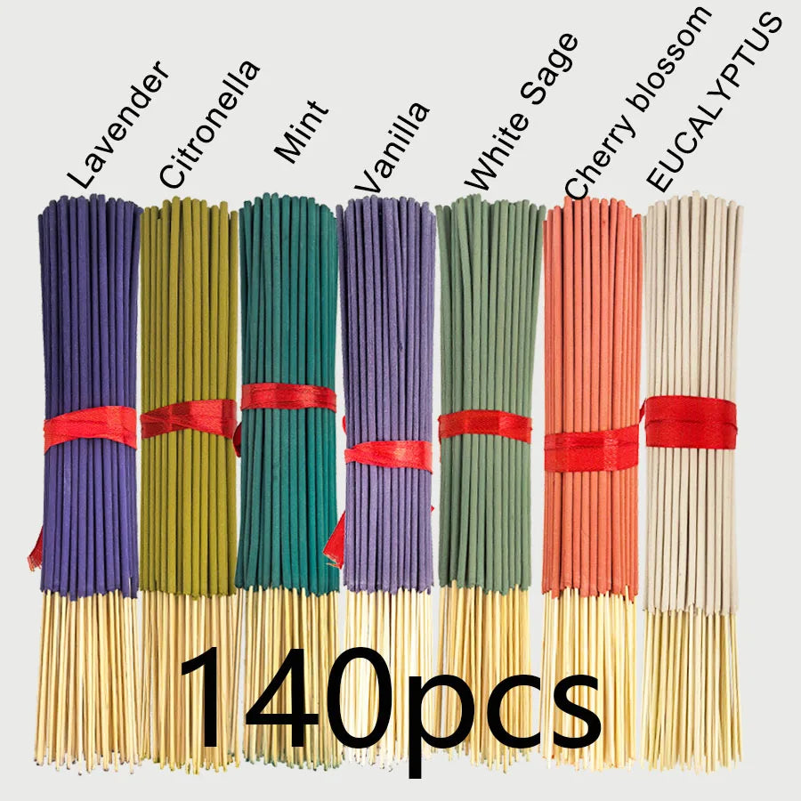 7 Sets of 140 Incense Sticks, Available in Four Seasonal Sets: Rose, Lavender, Sandalwood, Jasmine, Mint, Cherry Blossom, Herbal, and Dragon Blood Wood, with 20 Sticks Per Pack, Suitable for Home Use, Office, Yoga, Meditation