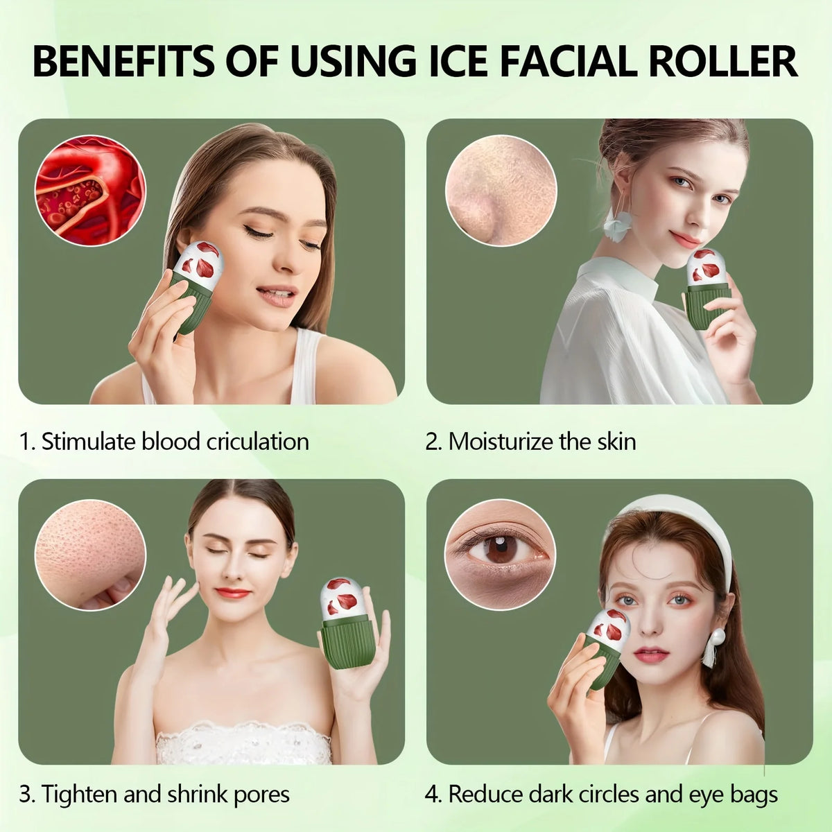 Silicone Ice Roller Massager for Face, Eyes - Natural Skin Care, Cooling and Eliminating Eye Bags, Reusable and Soothing